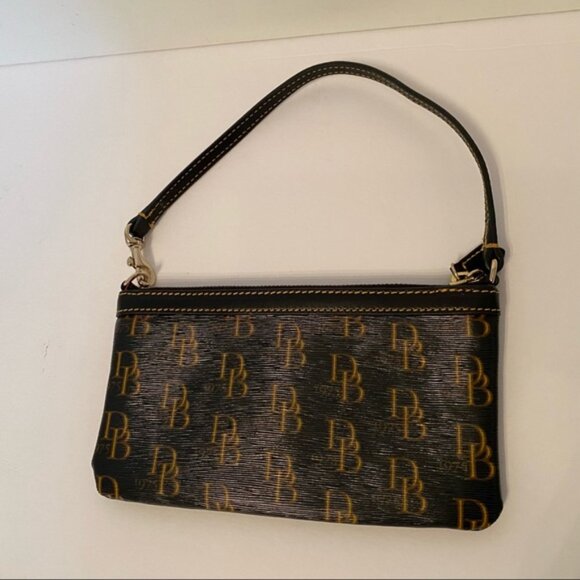 DOONEY & BOURKE WRISTLET BAG SIGNATURE DB LOGO BLACK BROWN LARGE SLIM ZIP TOP - Picture 5 of 11